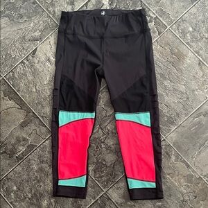 BODY GLOVE Y2K Cut-Out Mesh Black Pink Turquoise Crop Leggings Sporty Yoga